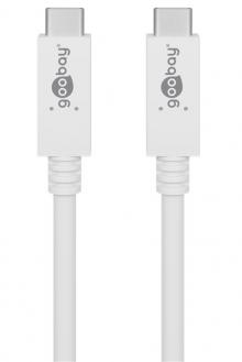 USB C/C Kabel 1,0 M. - USB Typ C-Stecker > USB Typ C-Stecker, weiss