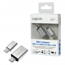 USB C/A/Micro-B Adapterkit - USB Typ C-Stecker > USB 3.0 A-Buchse + Micro-USB Buchse, silber